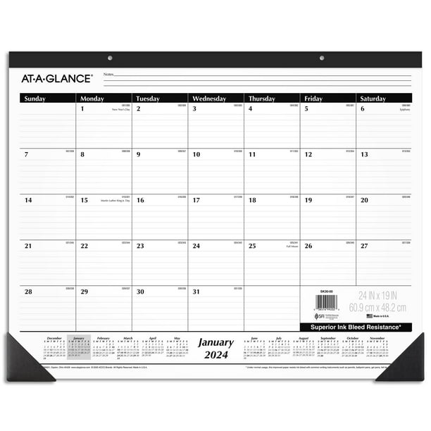 2024 ATAGLANCE 24" x 19" Monthly Desk Pad Calendar White/Black (SK30