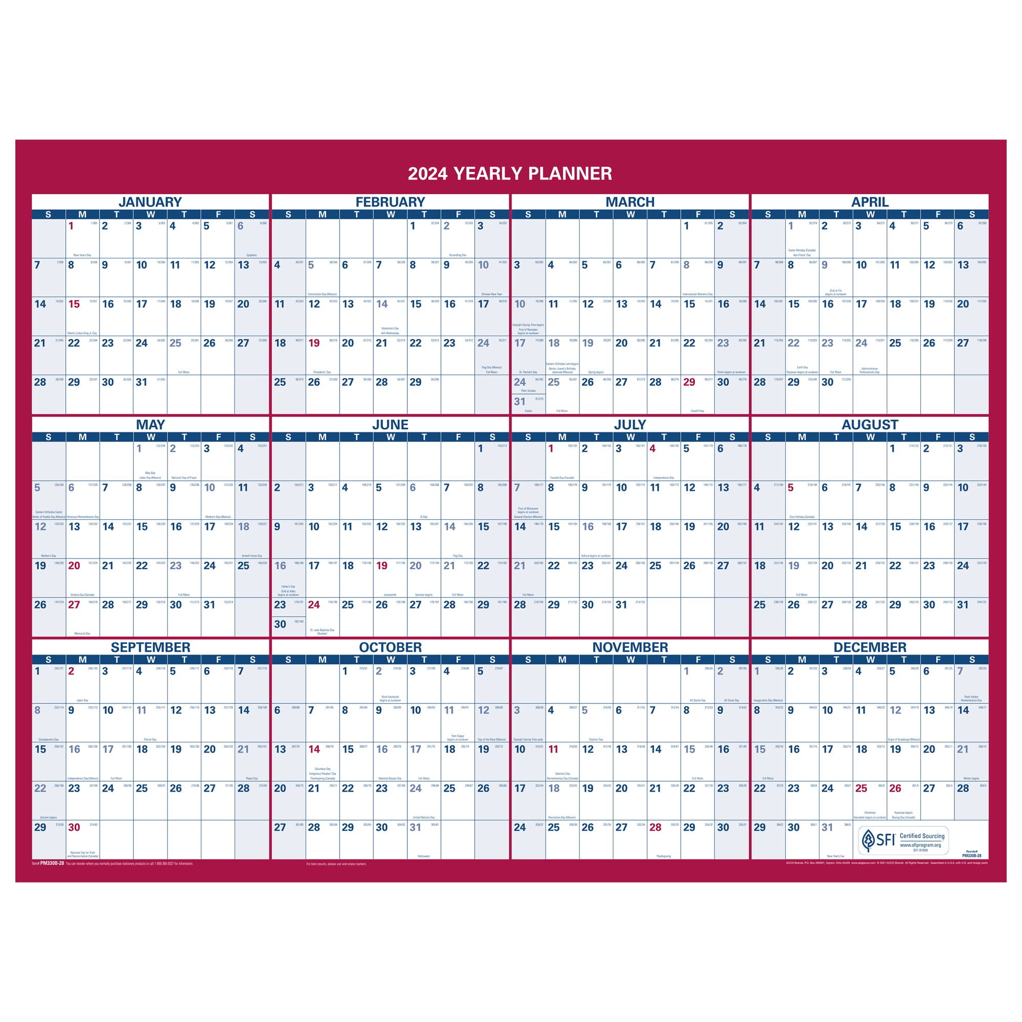AT-A-GLANCE 2024 Vertical Horizontal Reversible Erasable Wall Calendar  Medium 12 - Walmart.com