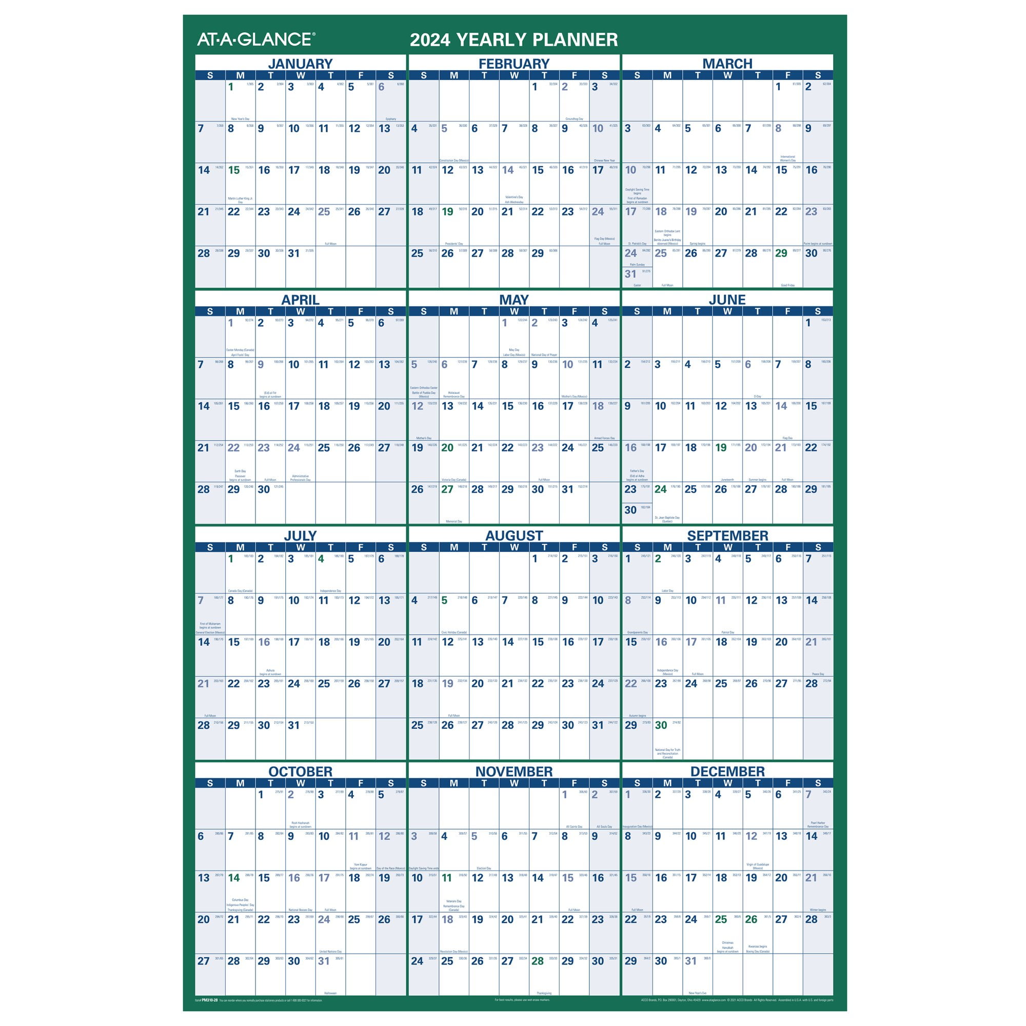 ATAGLANCE 2024 Vertical Reversible Erasable Wall Calendar Extra Large