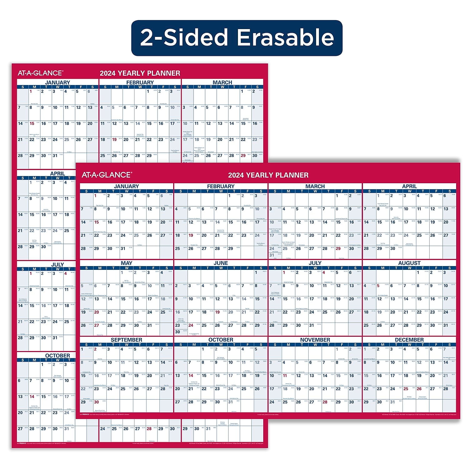 ATAGLANCE 2024 Vertical Reversible Horizontal Erasable Yearly Wall