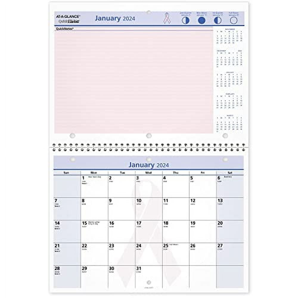 ATAGLANCE 2024 Wall Calendar, 11" x 8", Small, Wirebound, QuickNotes