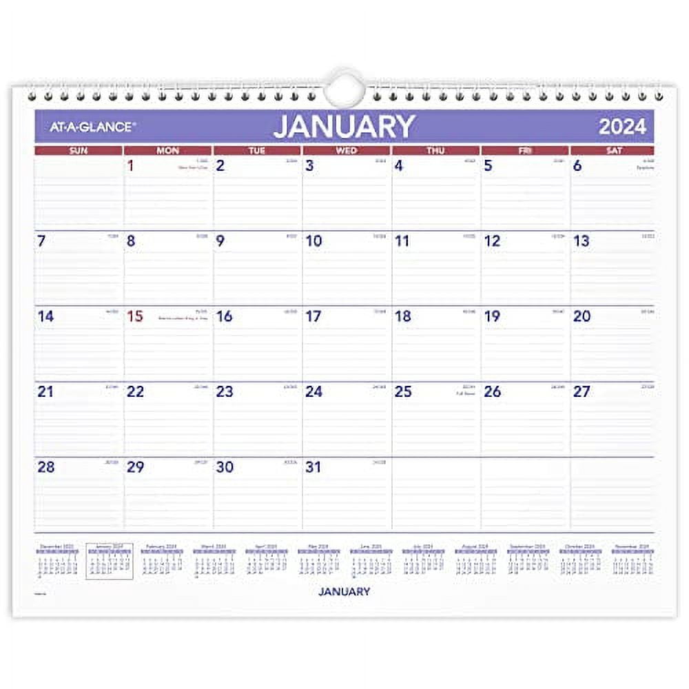ATAGLANCE 2024 Wall Calendar, 15" x 12", Medium Wide, Spiral Bound