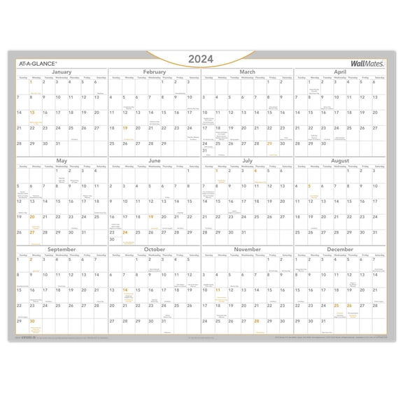 AT-A-GLANCE 2024 WallMates Self-Adhesive Dry-Erase Yearly Calendar Large 24 x 18