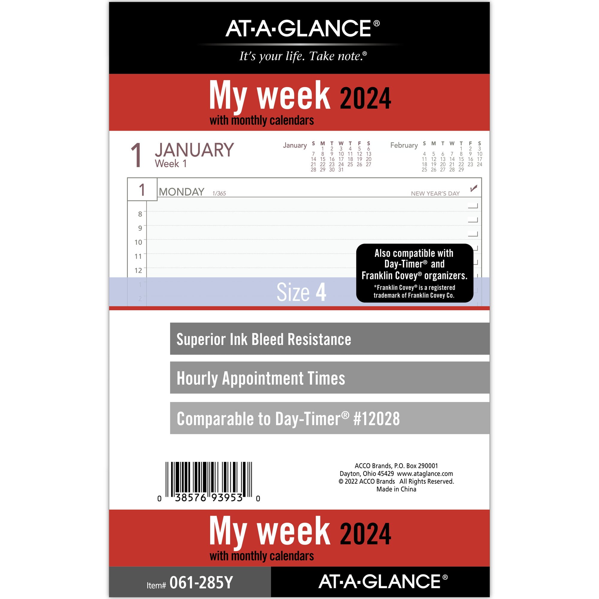 2024 Compact Size Weekly Planner Inserts for Franklin Covey, Set No. 4 