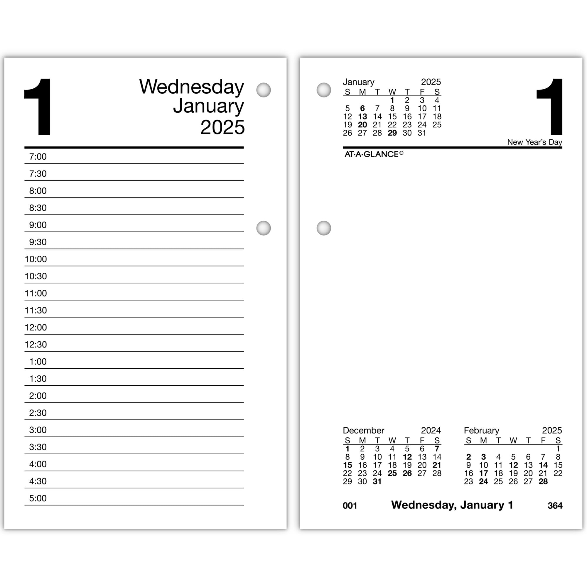 ATAGLANCE 2025 Daily LooseLeaf Desk Calendar Refill with Monthly