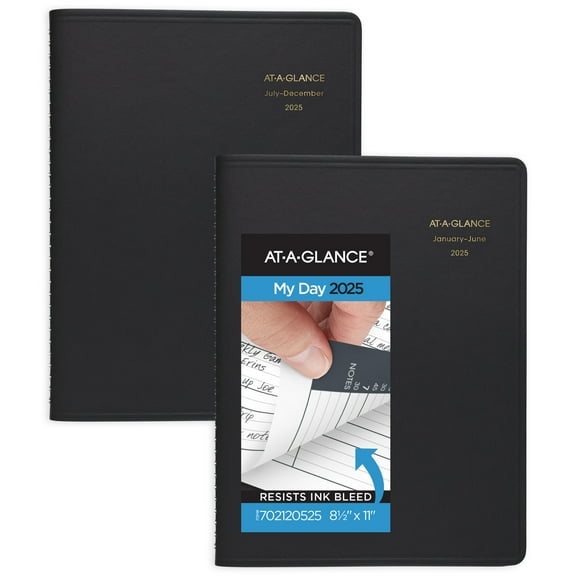 AT-A-GLANCE 2025 Eight Person Daily Appointment Book Two-Volume Set Black Large