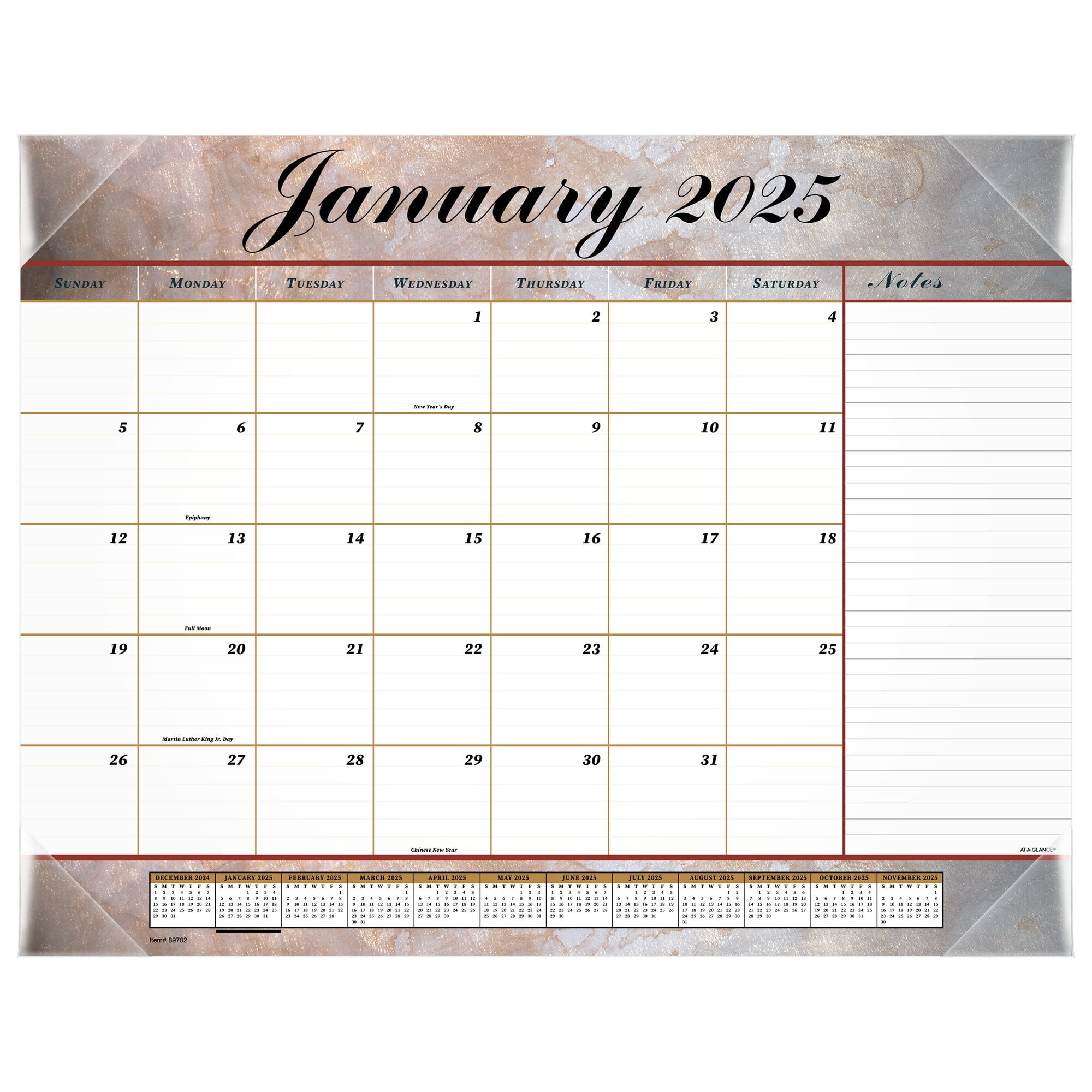 ATAGLANCE 2025 Marbled Monthly Desk Pad Standard 21 34 x 17 Desk