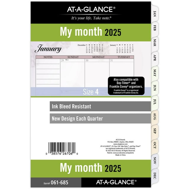 ATAGLANCE 2025 Monthly Planner Refill LooseLeaf Desk Size 5 12 x 8