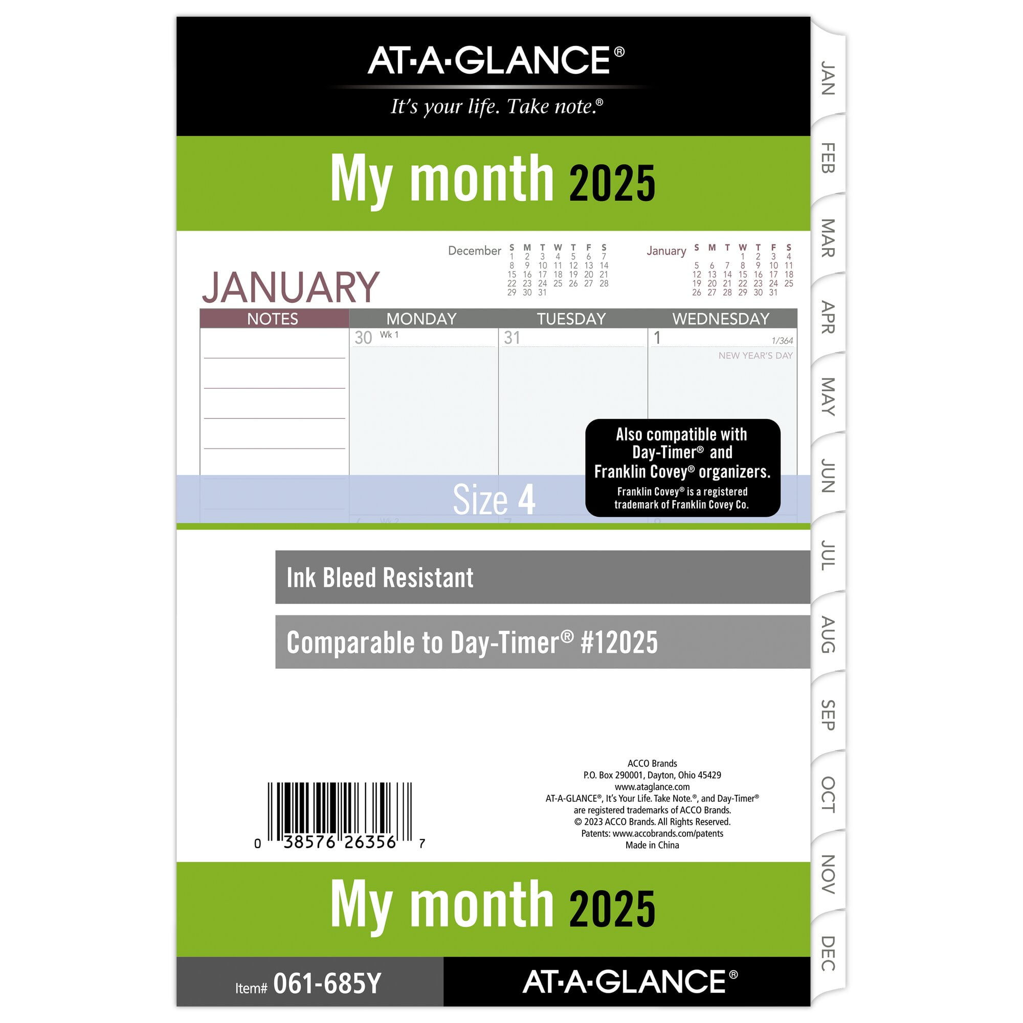 AT-A-GLANCE 2025 Monthly Planner Refill Loose-Leaf Desk Size 5 12 x 8 12 -