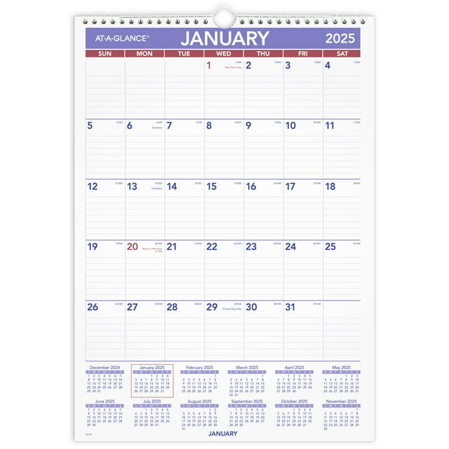 ATAGLANCE 2025 Monthly Wall Calendar Medium 12 x 17 Monthly Wall
