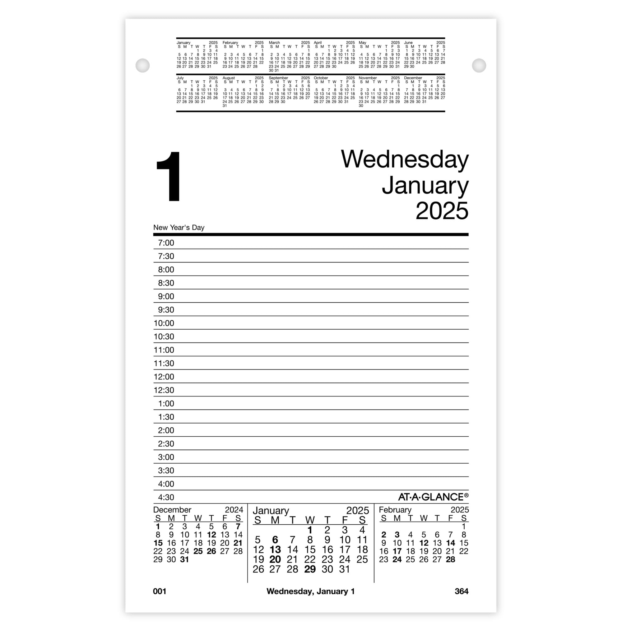 Large White Daily Desk Pad Calendar Refill with Black Print