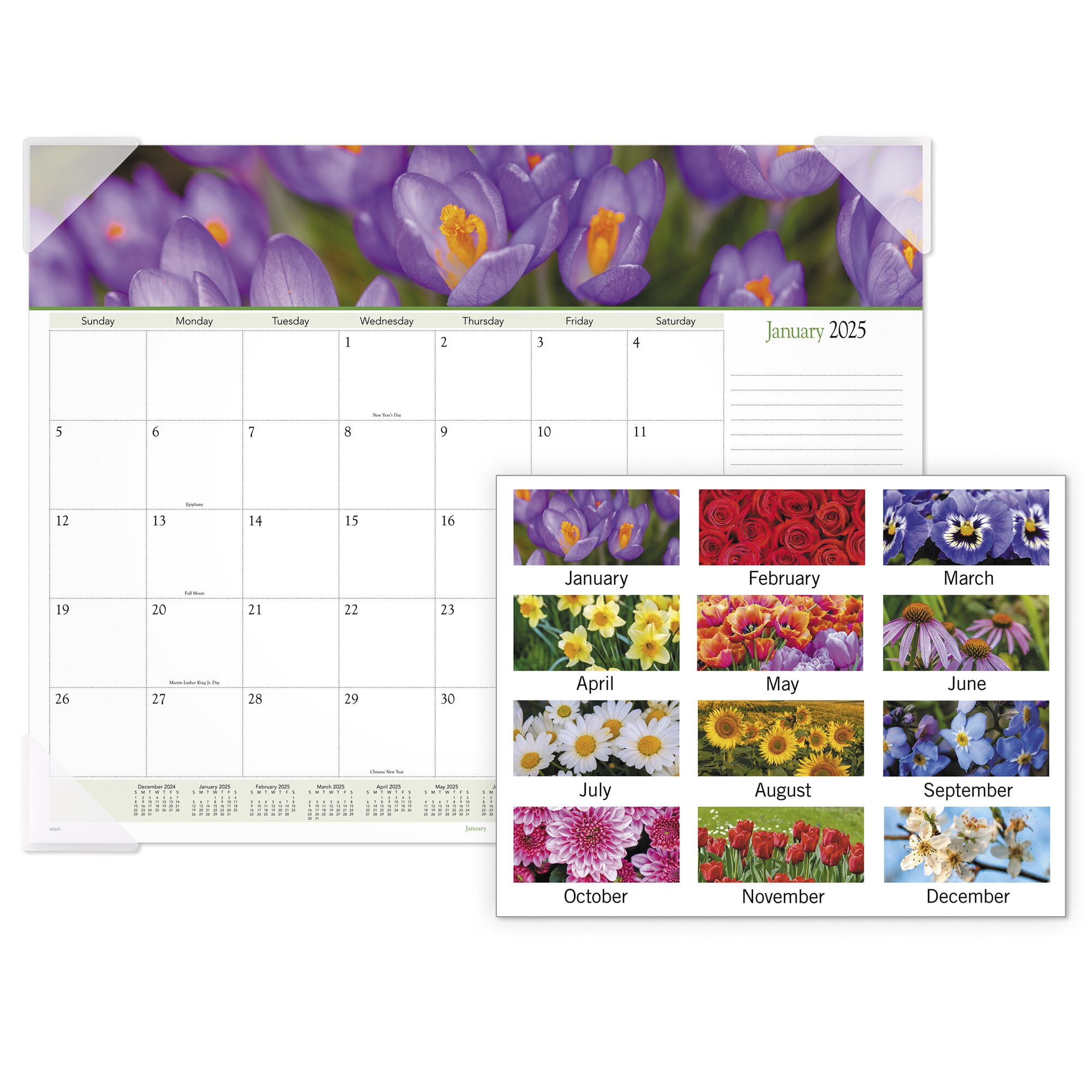 ATAGLANCE 2025 Panoramic Floral Monthly Desk Pad Standard 21 34 x 17