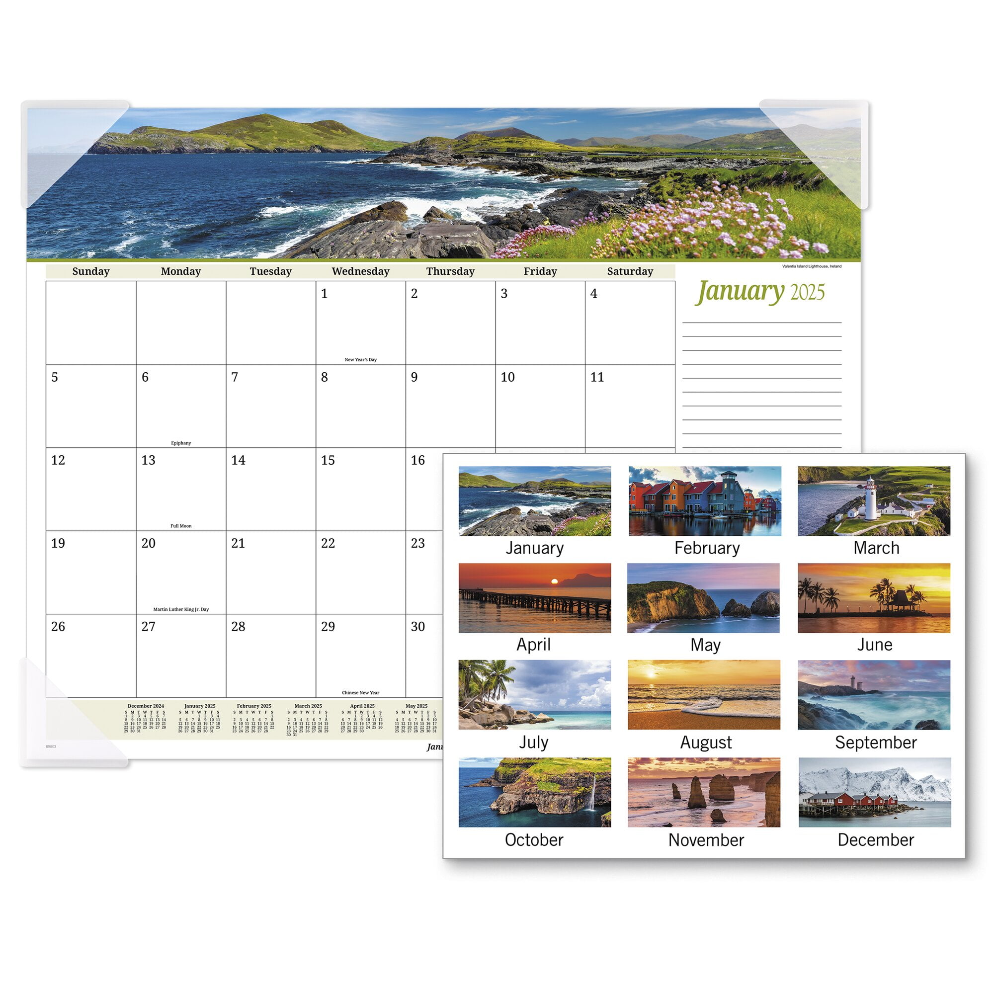 Panoramic Seascape Monthly Desk Pad with Clear Corners, 22 x 17