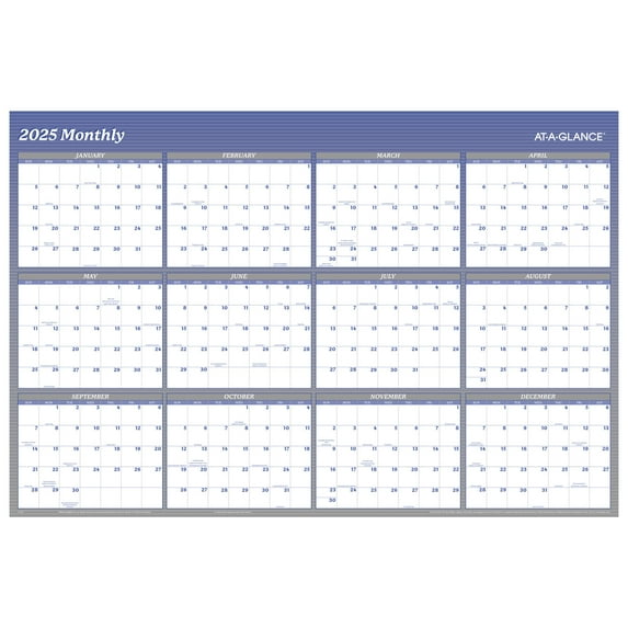 AT-A-GLANCE 2025 Vertical Horizontal Reversible Yearly Wall Calendar Blue Extra