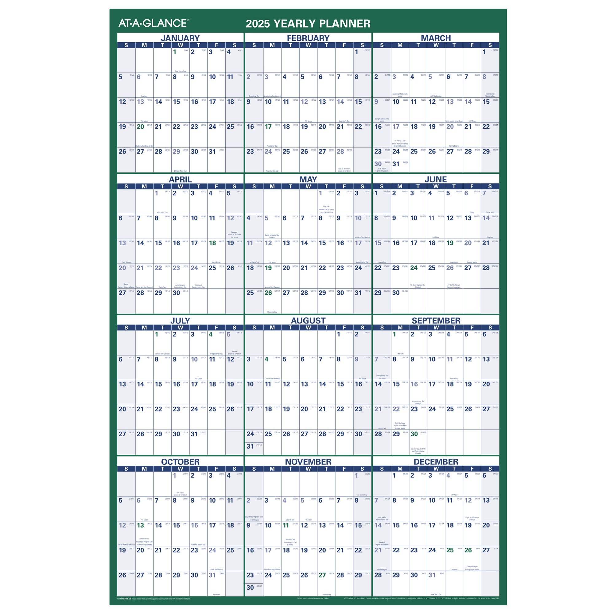 AT A GLANCE 2025 Vertical Reversible Erasable Wall Calendar Extra Large