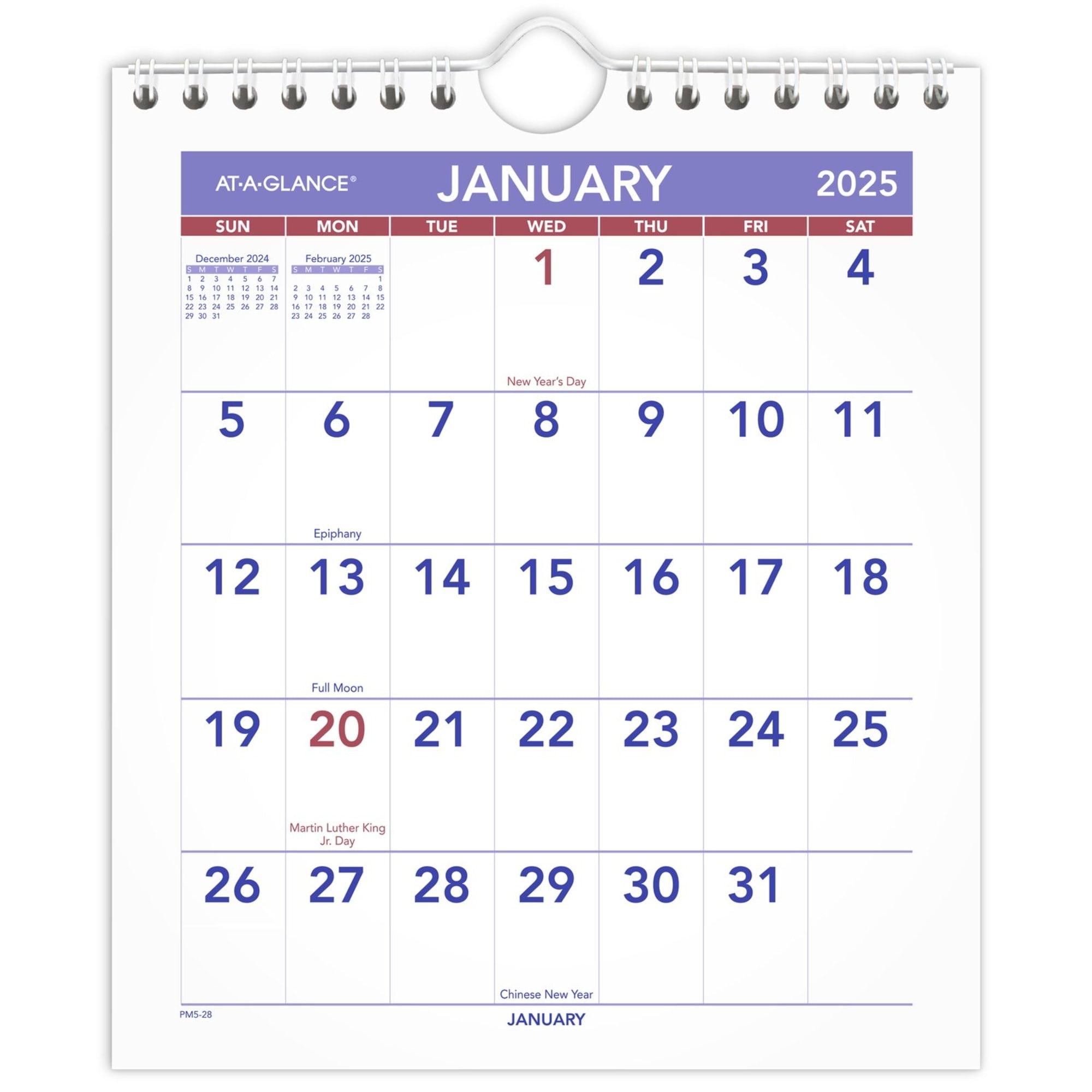 AT-A-GLANCE 2025 Wall Calendar, 6-1/2" x 7-1/2", Mini, Unruled Blocks (PM52825)
