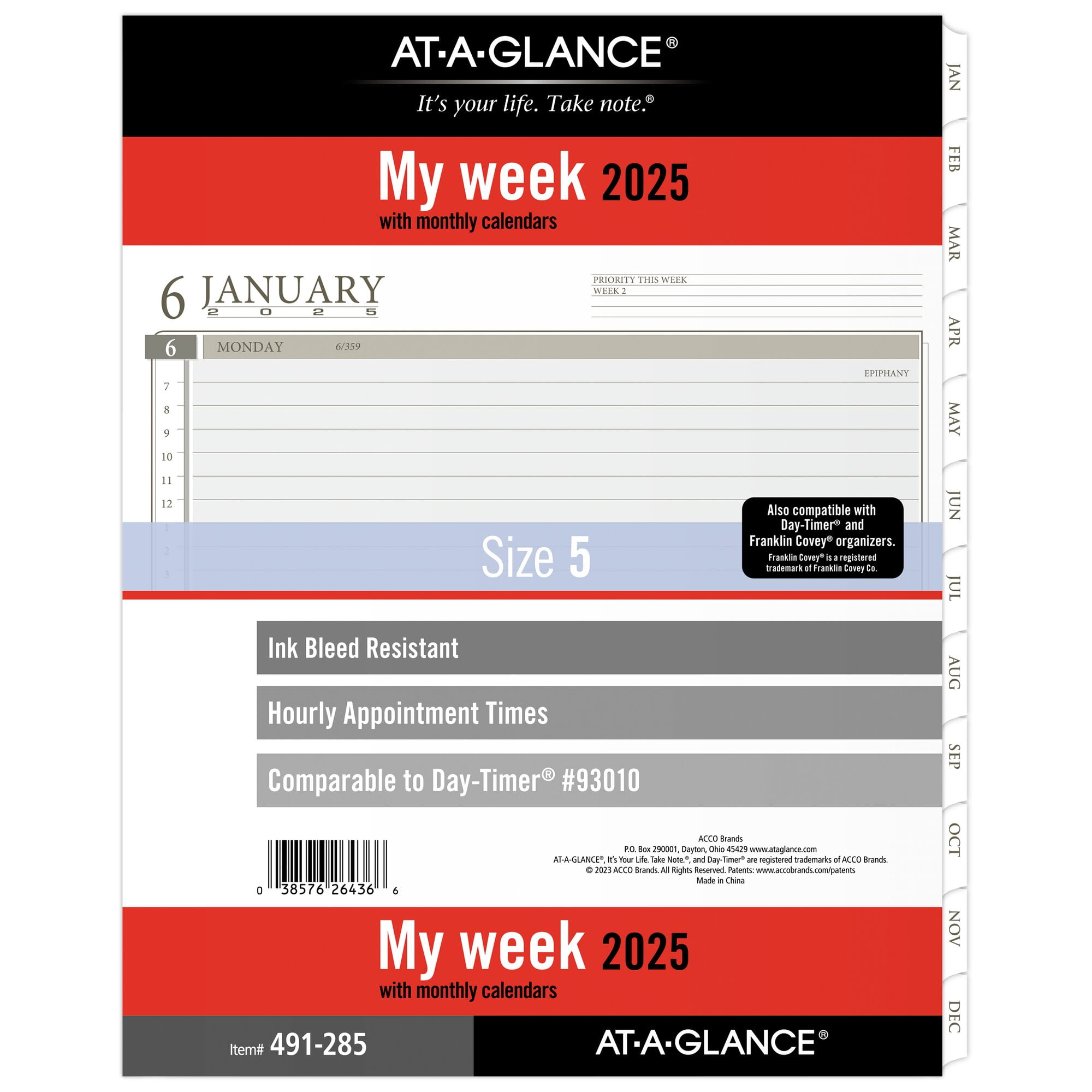 ATAGLANCE 2025 Weekly Planner Refill Loose Leaf Folio Size 8 12 x 11