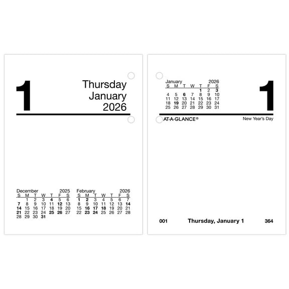 AT-A-GLANCE 2026 Daily Loose-Leaf Desk Calendar Refill Mini 3 x 3 34 - Desk