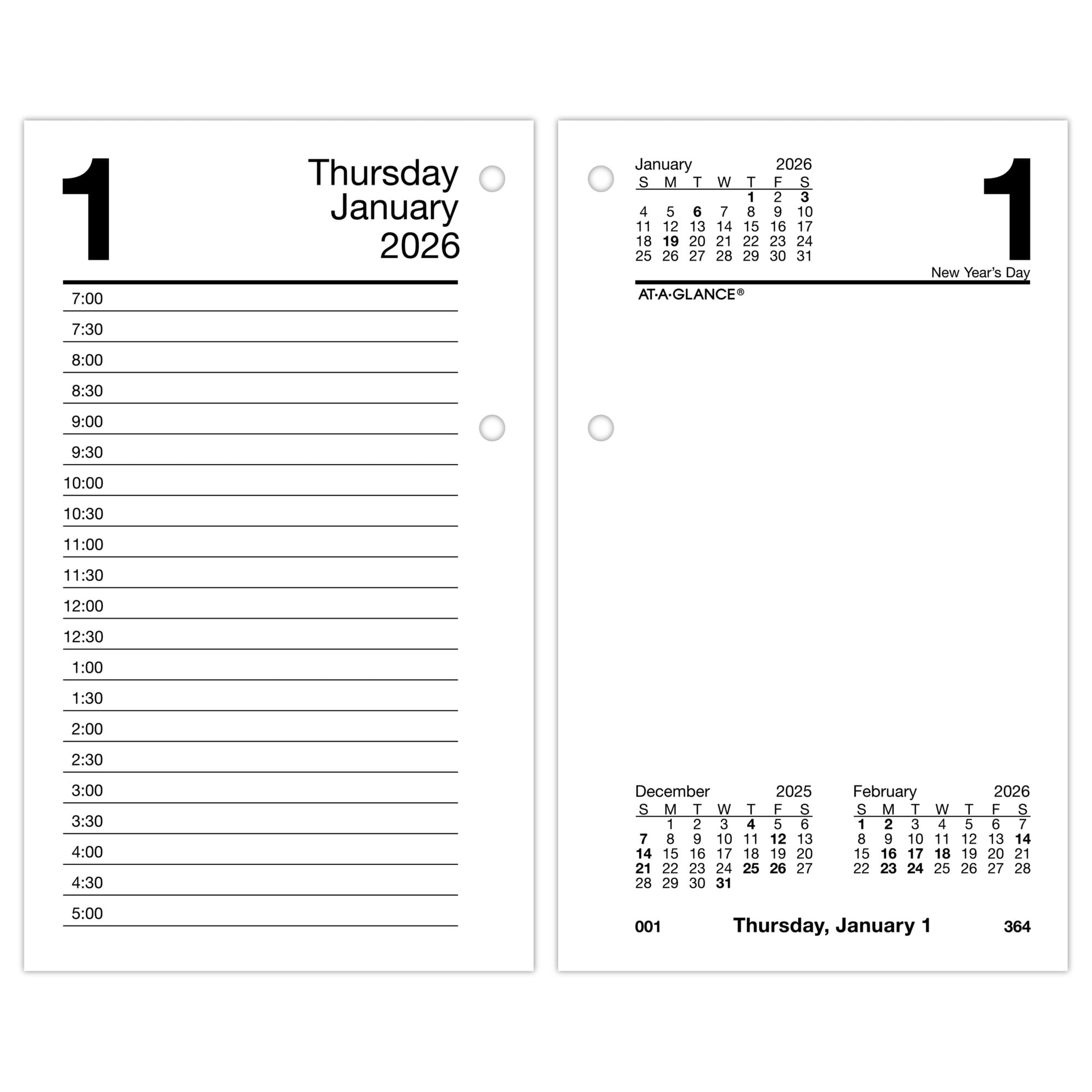 AT-A-GLANCE 2026 Daily Loose-Leaf Desk Calendar Refill Standard 3 12 x 6 - Desk