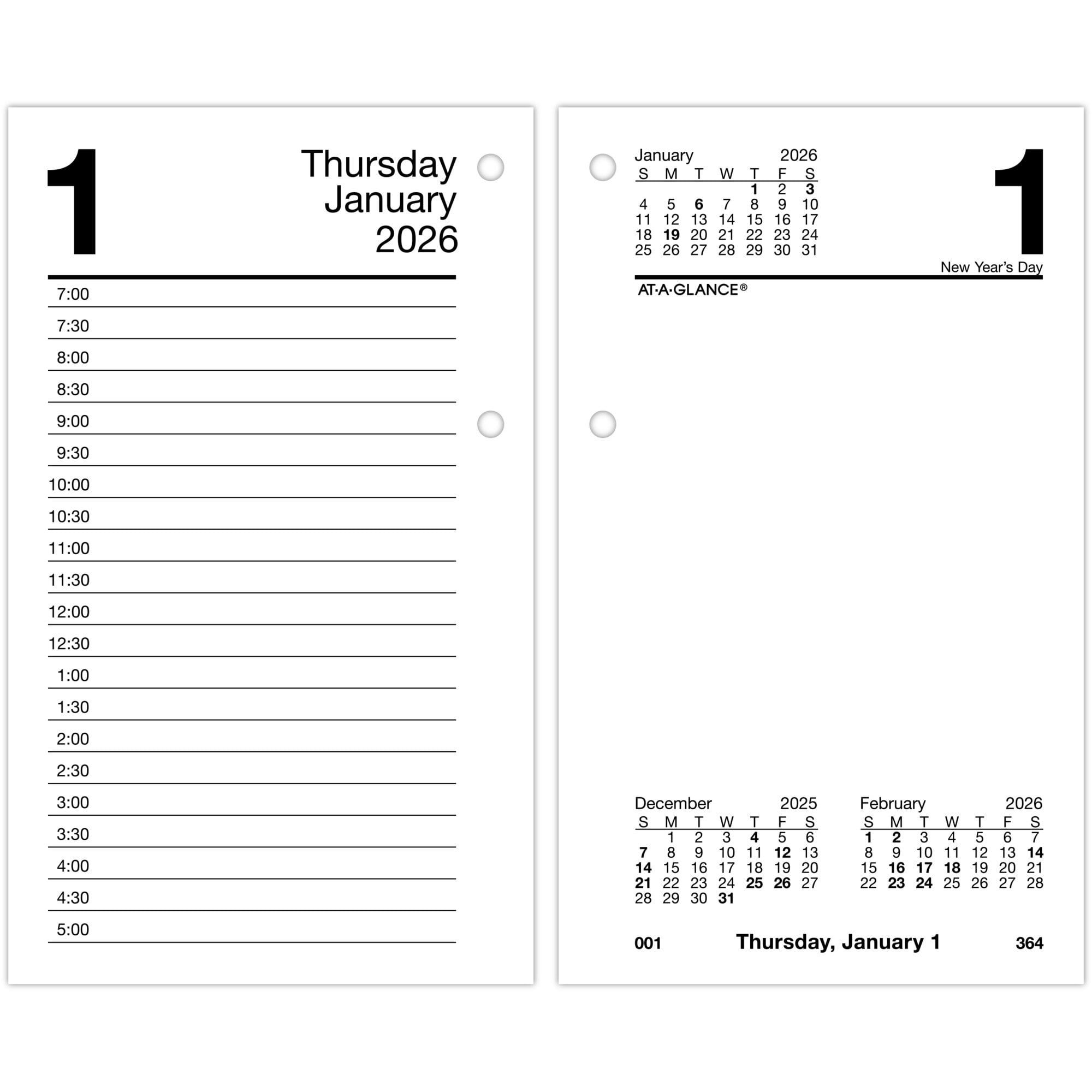 AT-A-GLANCE 2026 Daily Loose-Leaf Desk Calendar Refill with Monthly Tabs