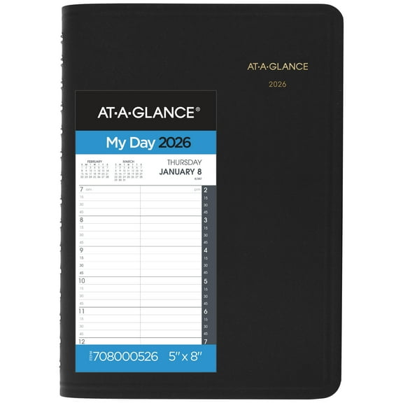 AT-A-GLANCE 2026 Daily Quarter-Hour Appointment Book Planner Black Small 5 x 8 -