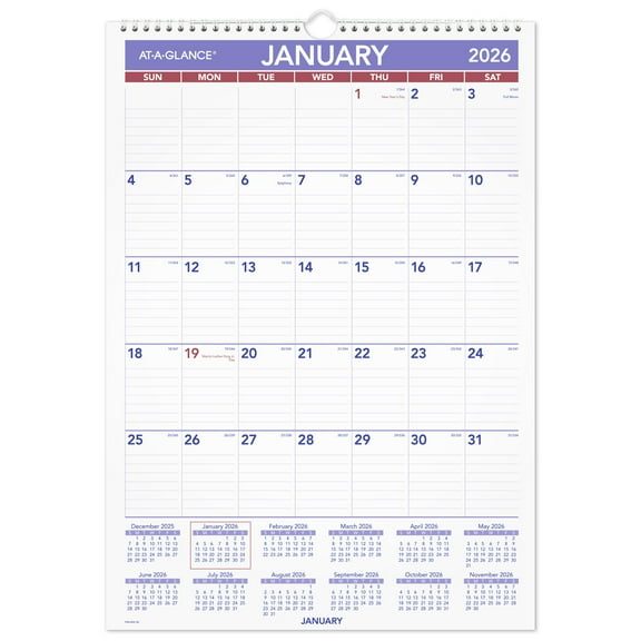 AT-A-GLANCE 2026 Erasable Monthly Wall Calendar Medium 12 x 17 - Monthly Wall