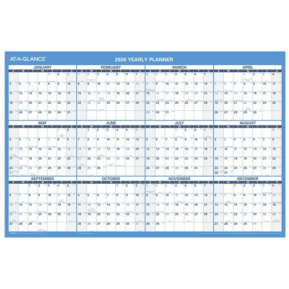 AT-A-GLANCE 2026 Horizontal Reversible Erasable Wall Calendar Large 36 x 24 -