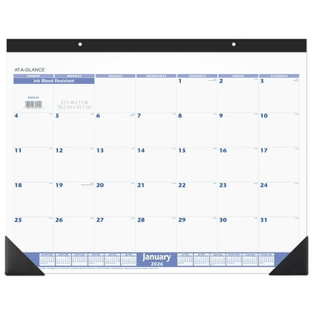 AT-A-GLANCE 2026 Monthly Desk Pad Calendar Blue and Gray Standard 21 34 x 17 -
