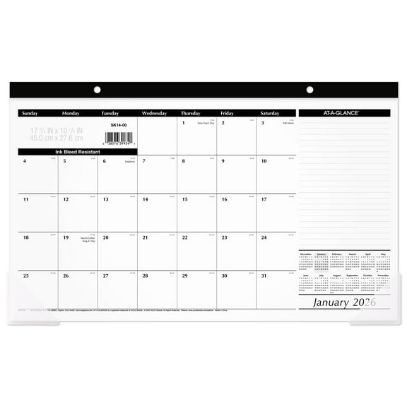 AT-A-GLANCE 2026 Monthly Desk Pad Calendar Compact 17 34 x 11 - Desk Pad