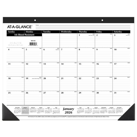AT-A-GLANCE 2026 Monthly Desk Pad Calendar Large 21 34 x 17 - Desk Pad Calendars
