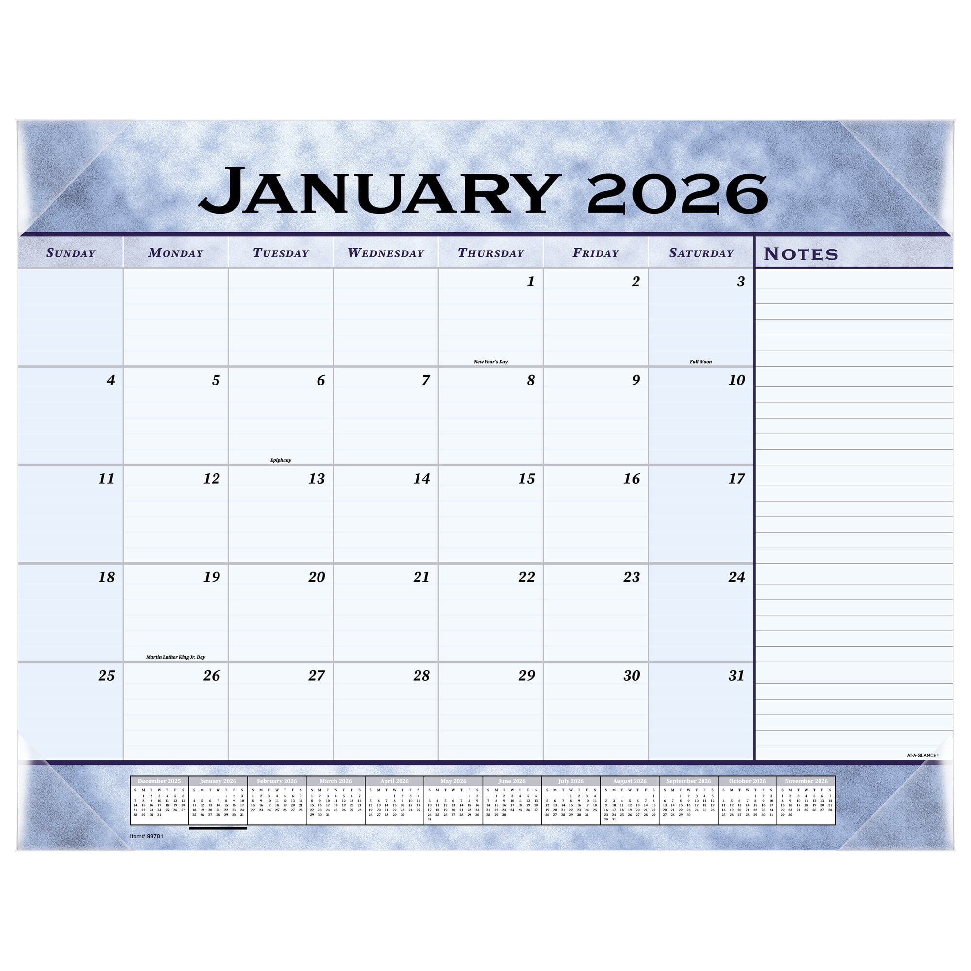 AT-A-GLANCE 2026 Monthly Desk Pad Calendar Slate Blue Standard 21 34 x 17 - Desk