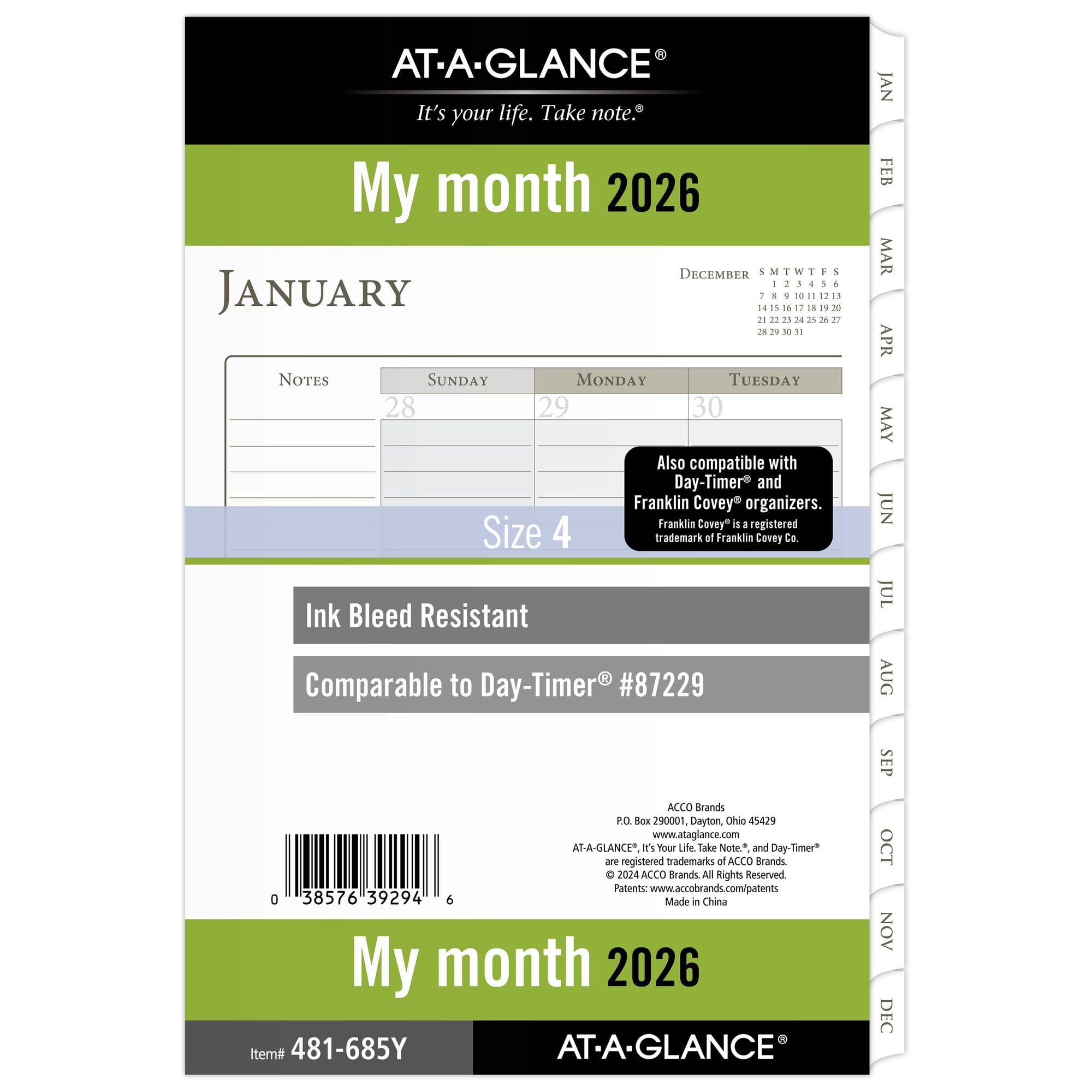 AT-A-GLANCE 2026 Monthly Planner Refill Loose-Leaf Desk Size 5 12 x 8 12 -