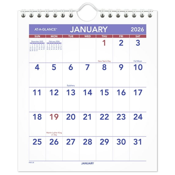 AT-A-GLANCE 2026 Monthly Wall Calendar Mini 6 12 x 7 12 - Monthly Wall Calendars