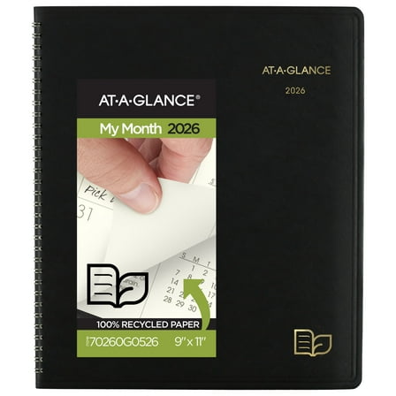 AT-A-GLANCE 2026 Recycled Monthly Planner Black Large 9 x 11 - Monthly Planners