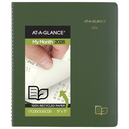 AT-A-GLANCE 2026 Recycled Monthly Planner Green Large 9 x 11 - Monthly Planners