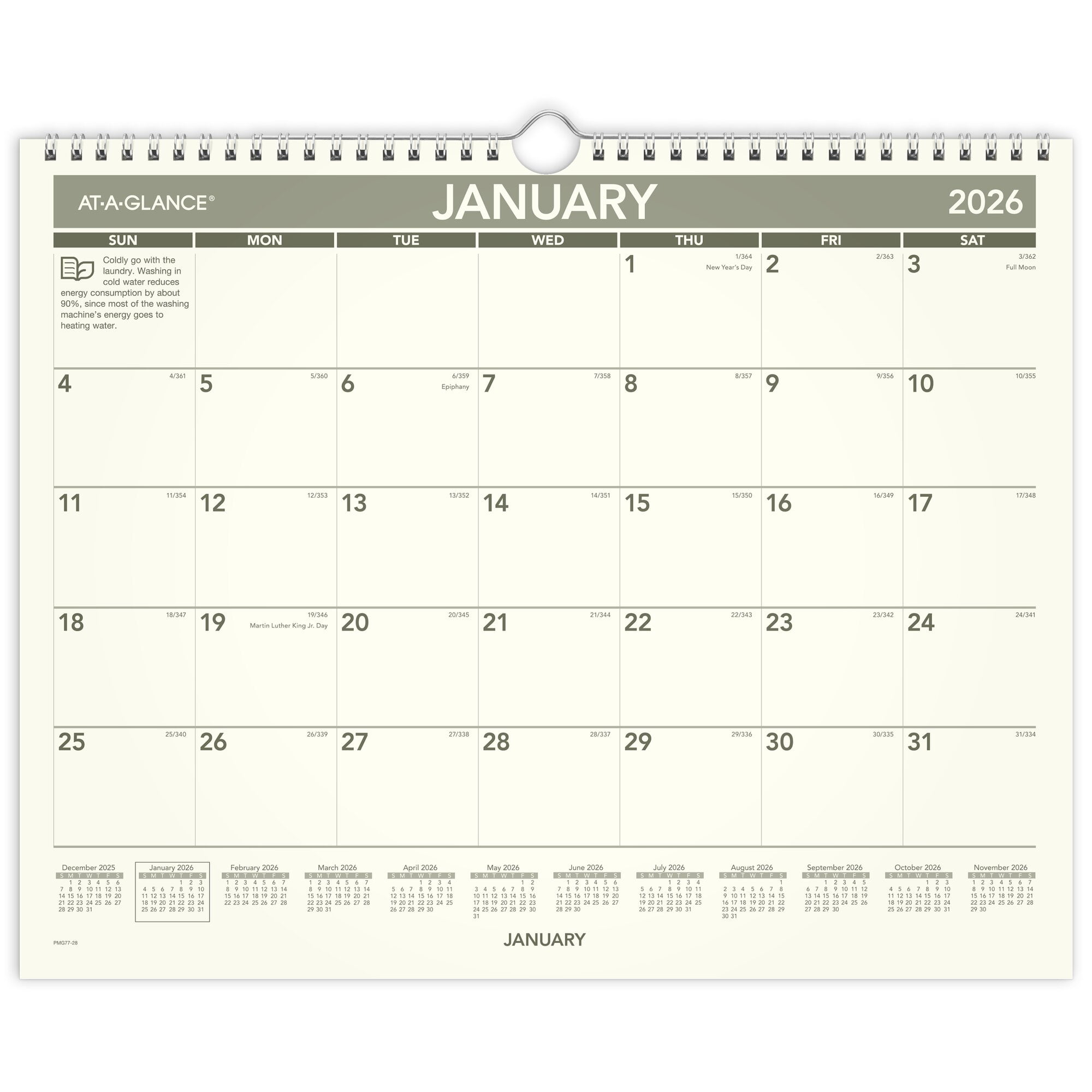 【what we want】WWW_DAIRY CALENDER カレンダー AT-A-GLANCE 2026 Recycled Monthly Wall Calendar Medium 15 x 12