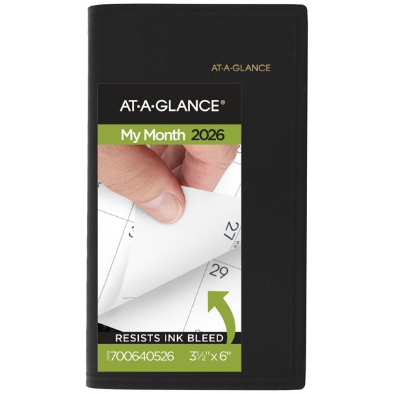 AT-A-GLANCE 2026 Refillable Monthly Planner Black Pocket 3 12 x 6 - Monthly
