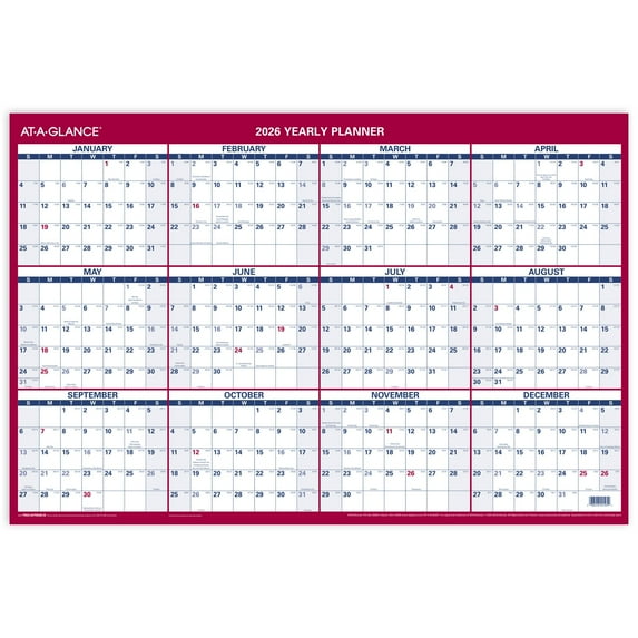 AT-A-GLANCE 2026 Vertical Horizontal Reversible Erasable Yearly Wall Calendar