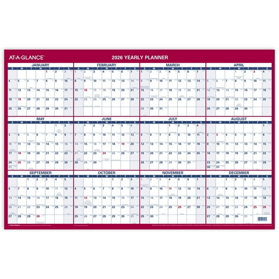 AT-A-GLANCE 2026 Vertical Horizontal Reversible Erasable Yearly Wall Calendar