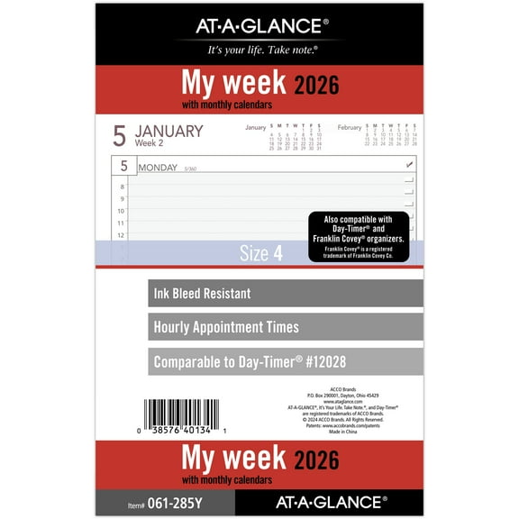 AT-A-GLANCE 2026 Weekly Planner Refill Loose-Leaf Desk Size 5 12 x 8 12 -
