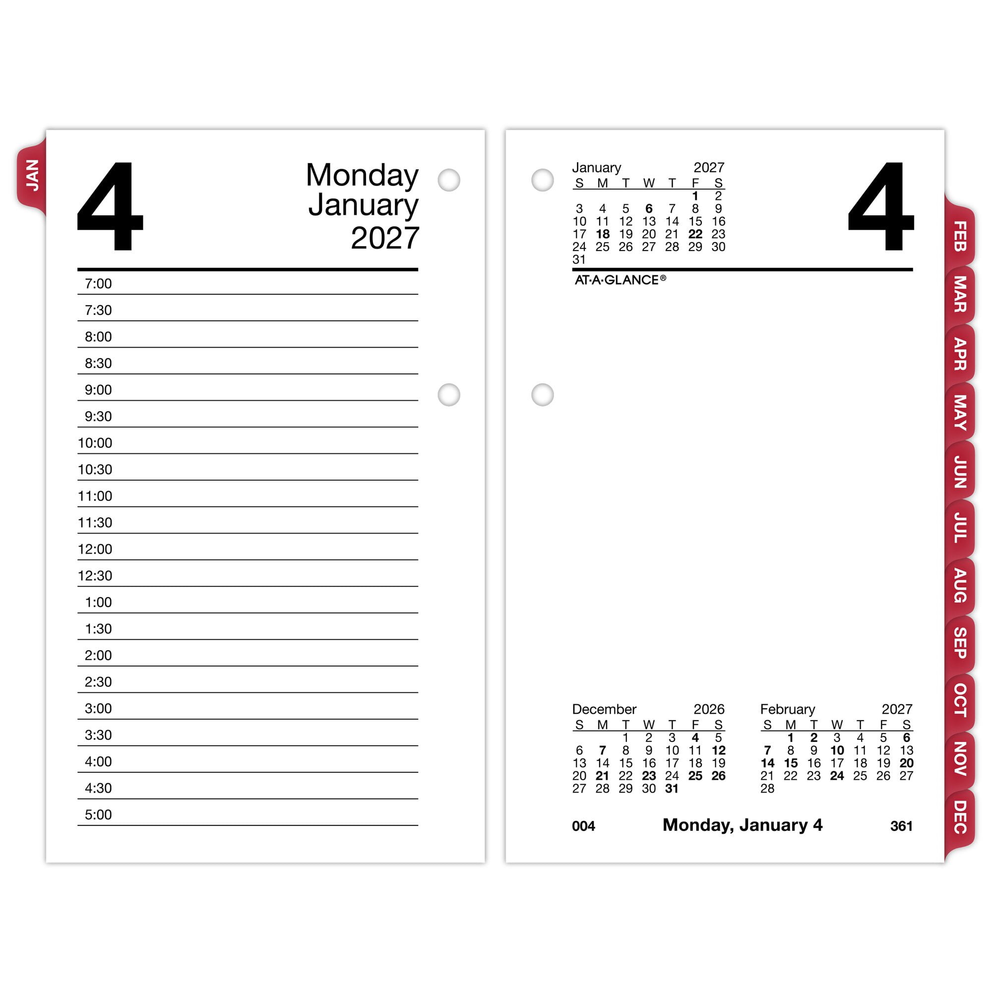 AT-A-GLANCE 2027 Daily Loose-Leaf Desk Calendar Refill with Monthly ...