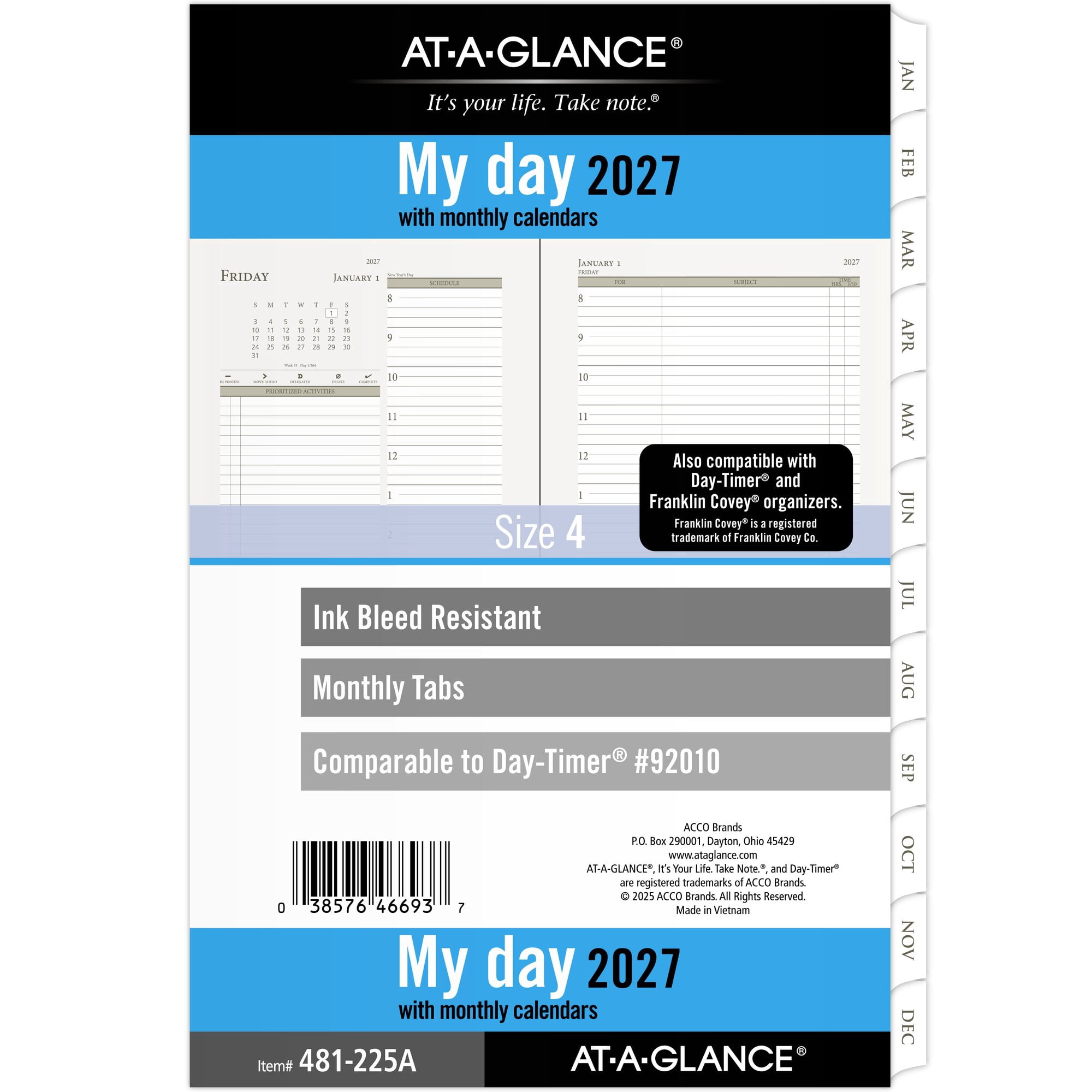 AT-A-GLANCE 2027 Daily Monthly Planner Two Page Per Day Refill Loose ...