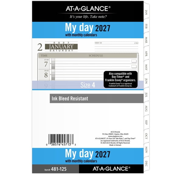 AT-A-GLANCE 2027 Daily Planner One Page Per Day Refill Loose-Leaf Desk Size 5 12