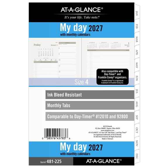 AT-A-GLANCE 2027 Daily Planner Two Page Per Day Refill Loose-Leaf Desk Size 5 12