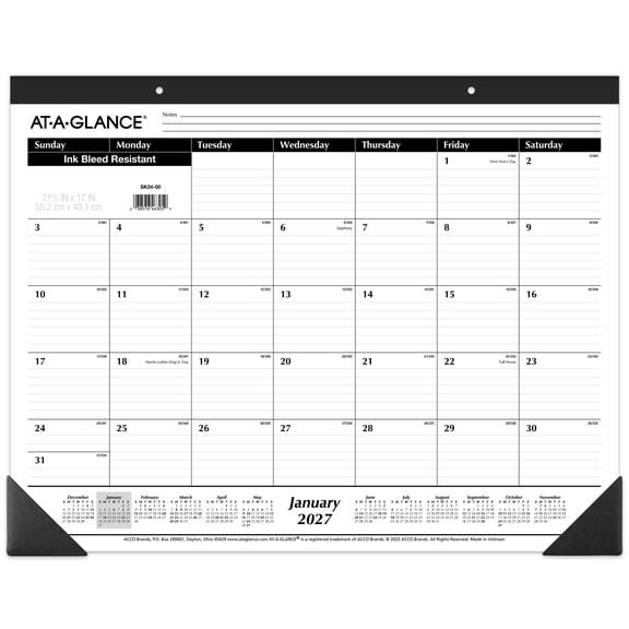 AT-A-GLANCE 2027 Monthly Desk Pad Calendar Large 21 34 x 17 - Desk Pad Calendars