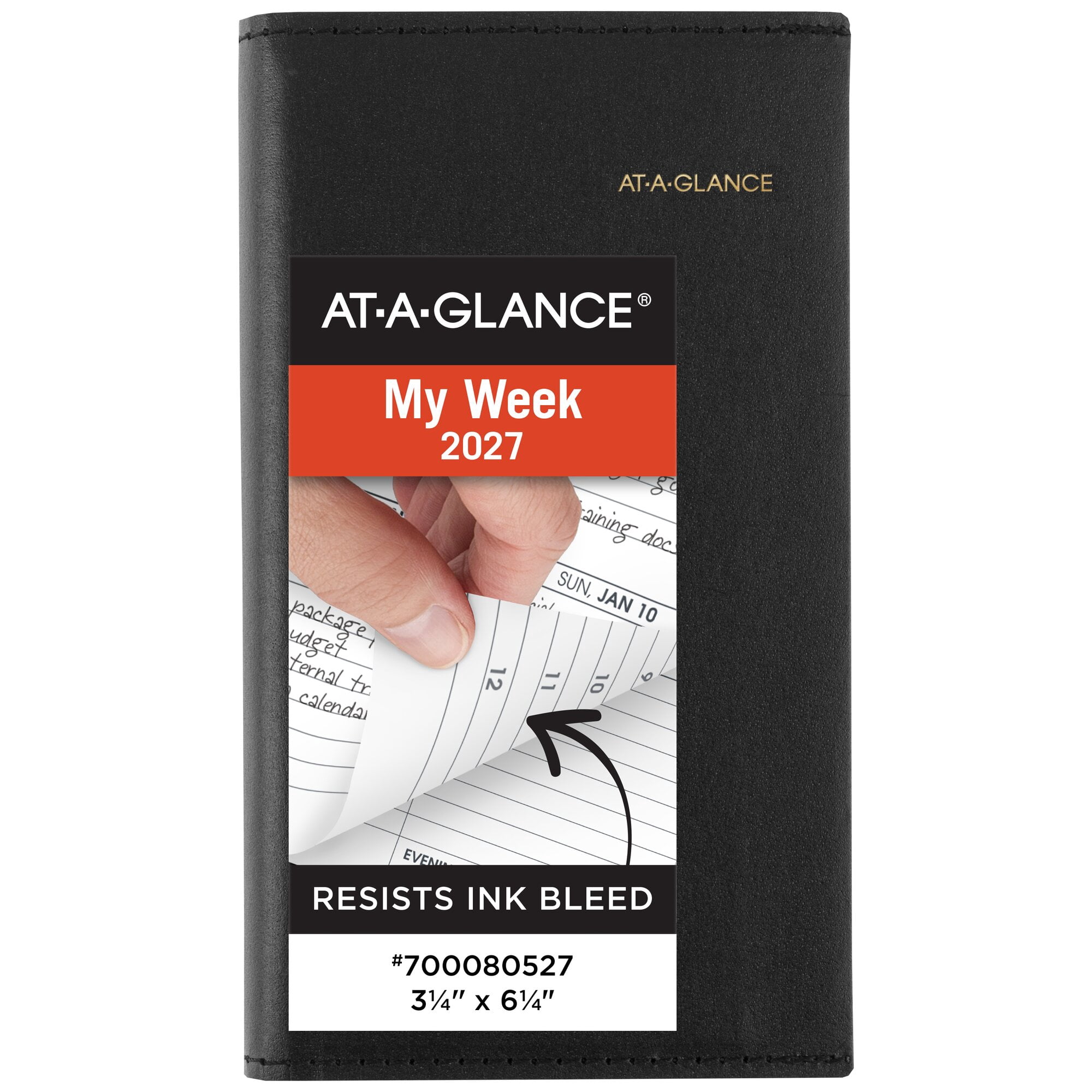 AT-A-GLANCE 2027 Refillable Weekly Appointment Book Planner Black Pocket 3 14 x