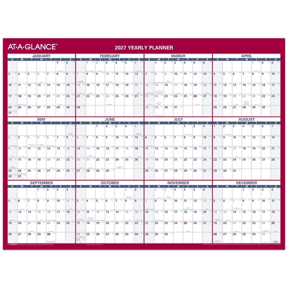 AT-A-GLANCE 2027 Vertical Horizontal Reversible Erasable Yearly Wall Calendar