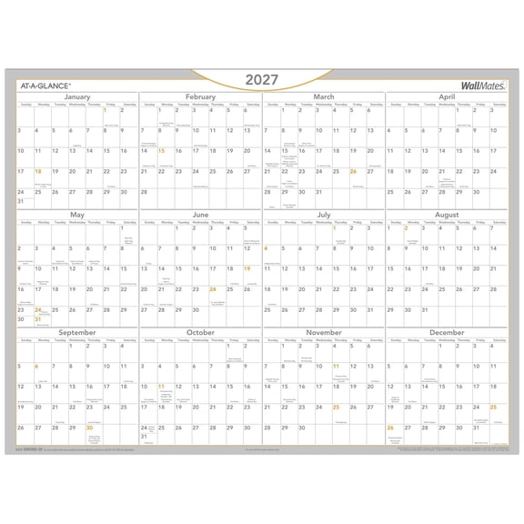 AT-A-GLANCE 2027 WallMates Self-Adhesive Dry-Erase Yearly Calendar Large 24 x 18