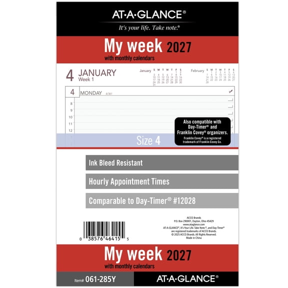 AT-A-GLANCE 2027 Weekly Planner Refill Loose-Leaf Desk Size 5 12 x 8 12 -