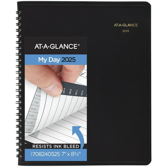 AT-A-GLANCE 24-Hour 2025 Daily Appointment Book Planner Black Medium 7 x 8 34 -
